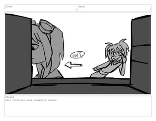 Scene
9
Panel
3
Dialog
Evie continues make raspberry noises.
 