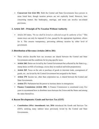 Tax : Direct and Indirect, Constitutional powers of Taxation | DOCX
