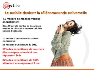Le mobile devient la télécommande universelle 1,2 milliard de mobiles vendus annuellement Dans 59 pays le nombre de téléph...