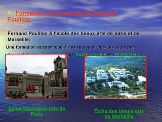  Formation et influences de Fernand
Pouillon
• Fernand Pouillon à l’école des beaux arts de paris et deFernand Pouillon à l’école des beaux arts de paris et de
Marseille:Marseille:
Une formation académique à des règles et des lois régis parUne formation académique à des règles et des lois régis par
des architectes anciens commedes architectes anciens comme André LeconteAndré Leconte etet Roger HenriRoger Henri
École des beaux arts de
Paris
École des beaux arts
de Marseille
 