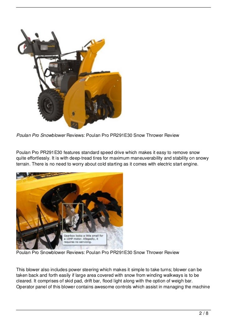 Poulan Pro Snowblower Reviews: Poulan Pro PR291E30 Snow Thrower Review