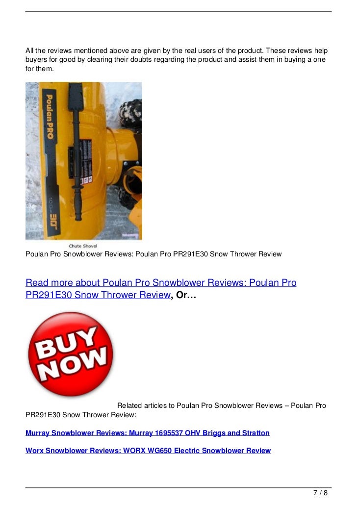 Poulan Pro Snowblower Reviews Poulan Pro PR291E30 Snow Thrower Review