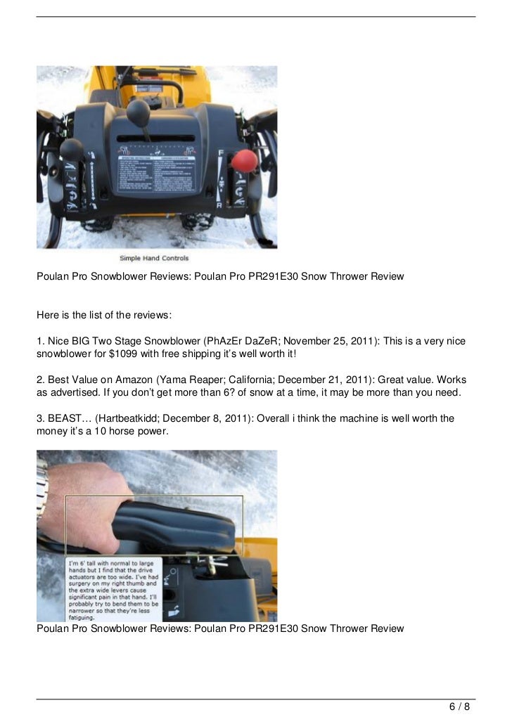Poulan Pro Snowblower Reviews: Poulan Pro PR291E30 Snow Thrower Review
