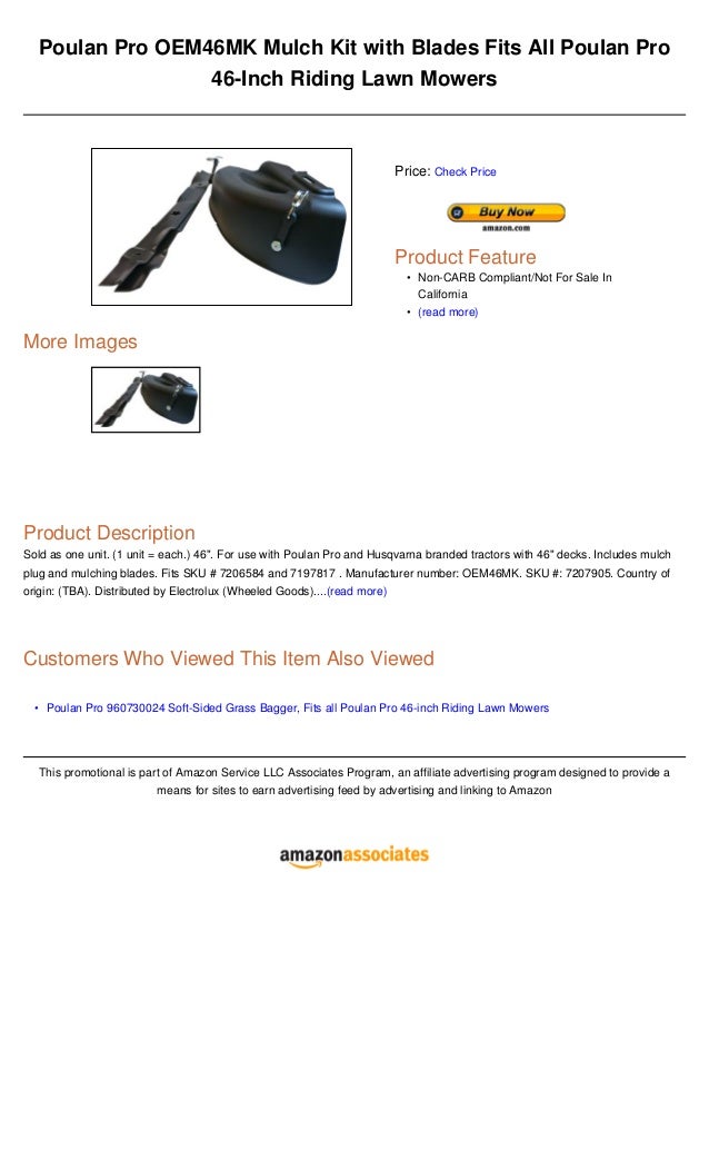 Poulan pro oem46 mk mulch kit with blades fits all poulan pro 46 inch