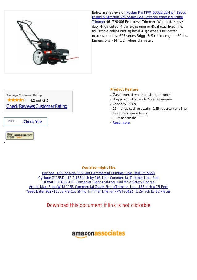 Poulan pro ppwt60022 22 inch 190cc briggs & stratton 625 series gas