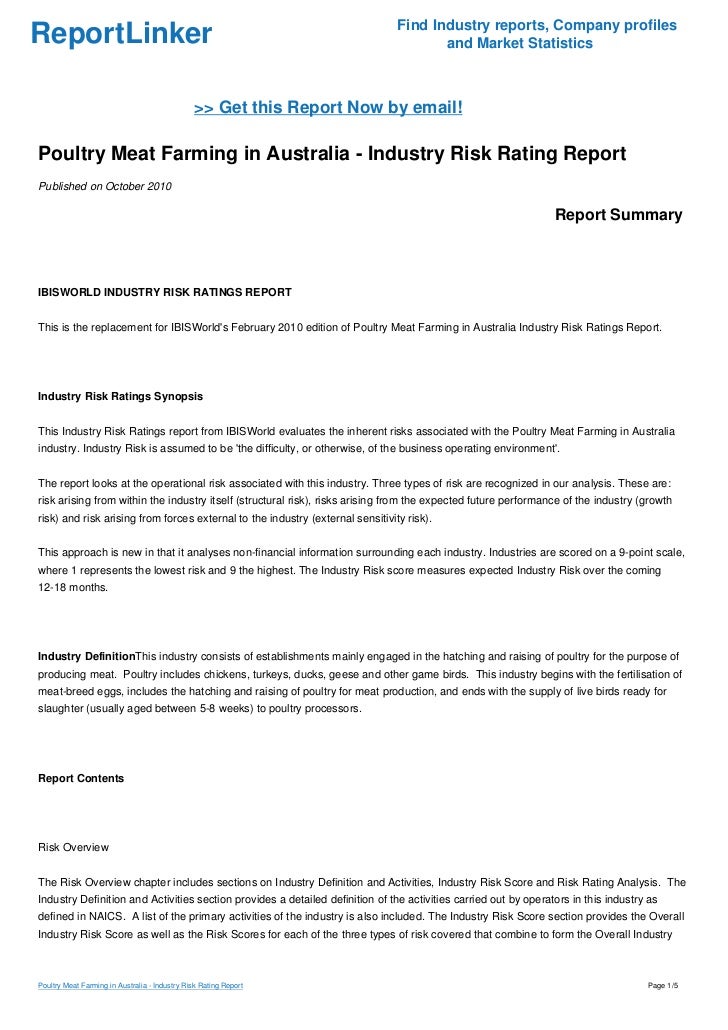 Poultry Meat Farming in Australia Industry Risk Rating Report