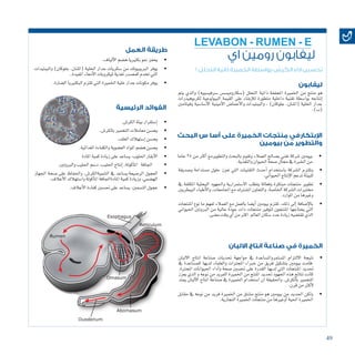 49
‫اي‬ ‫رومين‬ ‫ليفابون‬
LEVABON - RUMEN - E
! ‫التحلل‬ ‫ذاتية‬ ‫الخميرة‬ ‫بواسطة‬ ‫الكرش‬ ‫اداء‬ ‫تحسين‬
‫البحث‬ ‫س‬ ‫أسا‬ ‫على‬ ‫الخميرة‬ ‫منتجات‬ ‫اإلبتكارفي‬
‫بيومين‬ ‫من‬ ‫والتطوير‬
‫االلبان‬ ‫انتاج‬ ‫صناعة‬ ‫في‬ ‫الخميرة‬
‫العمل‬ ‫طريقة‬
‫الرئيسية‬ ‫الفوائد‬
‫ليفابون‬
• 	‫عاما‬ 25 ‫من‬ ‫أكرث‬� ‫والتطويرمع‬ ‫بالبحث‬ ‫وتقوم‬ ‫العمالء‬ ‫ب�صالح‬ ‫تعني‬ ‫�شركة‬ ‫بيومني‬
.‫والتغذية‬‫احليوان‬‫�صحة‬‫جمال‬ ‫يف‬‫اخلربة‬‫من‬
• 	.‫الكر�ش‬‫بيئة‬‫إ�ستقرار‬�
• 	‫و�صديقة‬ ‫م�ستدامة‬ ‫حلول‬ ‫تعزز‬ ‫التي‬ ‫التقنيات‬ ‫أحدث‬� ‫با�ستخدام‬ ‫ال�شركة‬ ‫وتلتزم‬
.‫احليواين‬‫إنتاج‬‫ل‬‫ا‬‫تدعم‬‫للبيئة‬
• 	.‫بالكر�ش‬‫التخمري‬‫معامالت‬‫يح�سن‬
• 	‫املادة‬‫كمية‬‫زيادة‬‫على‬‫ي�ساعد‬:‫احللوب‬‫أبقار‬‫ل‬‫ا‬
• 	.‫والربوتني‬‫احلليب‬‫د�سم‬،‫احلليب‬‫إنتاج‬�،‫أكولة‬�‫امل‬ ‫اجلافة‬
• 	‫يف‬ ‫املكثفة‬ ‫البحثية‬ ‫واجلهود‬ ‫اال�ستمرارية‬ ‫يتطلب‬ ‫وفعالة‬ ‫مبتكرة‬ ‫منتجات‬ ‫تطوير‬
‫البيطريني‬ ‫أطباء‬‫ل‬‫وا‬ ،‫اجلامعات‬ ‫مع‬ ‫امل�شرتك‬ ‫والتعاون‬ ،‫اخلا�صة‬ ‫ال�شركة‬ ‫خمتربات‬
.‫املوارد‬‫من‬‫وغريها‬
• 	.‫العلف‬‫إ�ستهالك‬�‫يح�سن‬
• 	‫اجلهاز‬ ‫�صحة‬ ‫على‬ ‫واحلفاظ‬ ،‫التنميةالكر�ش‬ ‫يف‬ ‫الر�ضيعة:ي�ساعد‬ ‫العجول‬
.‫أعالف‬‫ل‬‫ا‬‫وا�ستهالك‬‫أكولة‬�‫امل‬‫املادةاجلافة‬‫كمية‬‫وزيادة‬،‫اله�ضمي‬
• 	‫املنتجات‬ ‫نوع‬ ‫ما‬ ‫لفهم‬ ‫العمالء‬ ‫مع‬ ‫بالعمل‬ ‫أي�ضا‬� ‫بيومني‬ ‫تلتزم‬ ،‫ذلك‬ ‫إىل‬� ‫إ�ضافة‬‫ل‬‫با‬
‫احليواين‬ ‫الربوتني‬ ‫من‬ ‫عالية‬ ‫جودة‬ ‫ذات‬ ‫منتجات‬ ‫لتوفري‬ ‫املنتجون‬ ‫يحتاجها‬ ‫التي‬
.‫م�ضى‬‫وقت‬‫أي‬�‫من‬‫اكرث‬ ‫العامل‬‫�سكان‬‫عدد‬‫زيادة‬‫تقت�ضيه‬‫الذي‬
• 	.‫الغذائية‬‫والكفاءة‬‫الع�ضوية‬‫املواد‬‫ه�ضم‬‫يح�سن‬
• 	.‫أعالف‬‫ل‬‫ا‬‫كفاءة‬‫حت�سني‬‫على‬‫ي�ساعد‬:‫الت�سمني‬‫عجول‬
• 	‫مقابل‬ ‫يف‬ ‫نوعه‬ ‫من‬ ‫فريد‬ ‫اخلمرية‬ ‫من‬ ‫م�شتق‬ ‫منتج‬ ‫هو‬ ‫بيومني‬ ‫من‬ ‫اجلديد‬ ‫ولكن‬
.‫التجارية‬‫اخلمرية‬‫منتجات‬‫من‬‫أوغريها‬�‫احلية‬‫اخلمرية‬
• 	‫االلبان‬ ‫انتاج‬ ‫�صناعة‬ ‫حتديات‬ ‫مواجهة‬ ‫يف‬ ‫امل�ستمروامل�ساعدة‬ ‫االلتزام‬ ‫نتيجة‬
‫يف‬ ‫للم�ساعدة‬ ‫لديها‬ ‫والعلماء‬ ‫املجرتات‬ ‫خرباء‬ ‫من‬ ‫فريق‬ ‫بت�شكيل‬ ‫بيومني‬ ‫،قامت‬
.‫املجرتة‬ ‫احليوانات‬ ‫أداء‬�‫و‬ ‫�صحة‬ ‫حت�سني‬ ‫على‬ ‫القدرة‬ ‫لديها‬ ‫التي‬ ‫املنتجات‬ ‫حتديد‬
‫يعزز‬ ‫الذي‬ ‫و‬ ‫نوعه‬ ‫من‬ ‫الفريد‬ ‫اخلمرية‬ ‫من‬ ‫املنتج‬ ‫حتديد‬ ‫اجلهود‬ ‫هذه‬ ‫نتائج‬ ‫كانت‬
‫ميتد‬ ‫ألبان‬‫ل‬‫ا‬ ‫انتاج‬ ‫�صناعة‬ ‫يف‬ ‫اخلمرية‬ ‫ا�ستخدام‬ ‫ان‬ ‫واحلقيقة‬ ،‫بالكر�ش‬ ‫التخمري‬
.‫قرن‬‫من‬‫أكرث‬‫ل‬
‫يتم‬ ‫والذي‬ )‫�سرفي�سييه‬ ‫(�سكارومي�س�س‬ ‫التحلل‬ ‫ذاتية‬ ‫املجففة‬ ‫اخلمرية‬ ‫من‬ ‫منتج‬ ‫هو‬
‫لكربوهيدرات‬ ‫البيولوجية‬ ‫القيمة‬ ‫على‬ ‫إبقاء‬‫ل‬‫ل‬ ‫متطورة‬ ‫داخلية‬ ‫تقنية‬ ‫بوا�سطة‬ ‫إنتاجه‬�
‫وفيتامني‬ ‫أ�سا�سية‬‫ل‬‫ا‬ ‫أمينية‬‫ل‬‫ا‬ ‫أحما�ض‬‫ل‬‫وا‬ ‫والببتيدات‬ ، )‫جلوكان‬ ،‫(املنان‬ ‫اخللية‬ ‫جدار‬
.)‫(ب‬
• 	.‫ألياف‬‫ل‬‫ا‬‫ه�ضم‬‫بكترييا‬‫منو‬‫يحفز‬
• 	‫والببتيدات‬ )‫جلوكان‬ ،‫(املنان‬ ‫اخللية‬ ‫جدار‬ ‫�سكريات‬ ‫من‬ ‫الربيبيوتك‬ ‫يوفر‬
..‫املفيدة‬‫أمعاء‬‫ل‬‫ا‬‫مليكروبات‬‫تغذية‬‫كم�صدر‬‫تخدم‬‫التي‬
• 	.‫ال�ضارة‬‫البكترييا‬‫تلتزم‬‫التي‬‫اخلمرية‬‫خلية‬‫جدار‬‫مكونات‬‫يوفر‬
 