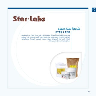 67
‫البروبيوتك‬ ‫من‬ ‫الرابع‬ ‫الجيل‬ ‫تنتج‬ ‫التي‬ ‫المتميزة‬ ‫األمريكية‬ ‫الشركات‬ ‫إحدي‬ ‫هي‬
‫مستوي‬ ‫علي‬ ‫الشركات‬ ‫أشهر‬ ‫إحدي‬ ‫البس‬ ‫ستار‬ ‫شركة‬ ‫وتعد‬ .)‫النافعة‬ ‫(البكتيريا‬
‫والسالمونيال‬ ‫المعوية‬ ‫للبكتيريا‬ ‫مضاد‬ ‫كمنتج‬ ‫البروبيوتك‬ ‫تنتج‬ ‫التي‬ ‫العالم‬
.»‫«بريماالك‬ ‫إسم‬ ‫تحت‬ ‫والكلوستريديا‬
‫بس‬‫ال‬ ‫ر‬‫ستا‬ ‫شركة‬
STAR LABS
 