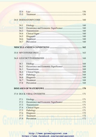 xii
LIST OF TABLES AND FIGURES
FIGURE 1.1 CYCLE OF MANAGEMENT ................................................ 5
FIGURE 1.2 HIERARCHY OF BIOSECURITY ........................................ 5
FIGURE 2.1 CONCEPTUAL RELATIONSHIP BETWEEN COST
AND REVENUE ................................................................... 10
FIGURE 2.2 GENERAL FORMAT FOR
GROSS MARGIN ANALYSIS.............................................. 10
FIGURE 2.3 FORMAT OF PAY-OFF TABLE CONSIDERING
ALTERNATIVE PREVENTIVE STRATEGIES ...................11
FIGURE 2.4 RELATIONSHIP BETWEEN EXPENDITURE
AND RETURN FROM DISEASE CONTROL .................... 12
TABLE 4.1 STANDARDS OF WATER QUALITY FOR POULTRY ..... 31
TABLE 4.2 PREPARATION OF SANITIZER SOLUTIONS
TO FLUSH WATER LINES SUPPLYING
NIPPLE & BELL DRINKERS.............................................. 31
FIGURE 5.1 RELATIONSHIP OF MATERNAL ANTIBODY
AND VACCINATION........................................................... 36
FIGURE 5.2 EVALUATION OF ANTIBIOTIC THERAPY ..................... 42
TABLE 5.1 COMPREHENSIVE BREEDER VACCINATION
PROGRAM ........................................................................... 43
TABLE 5.2 COMPREHENSIVE BROILER VACCINATION
PROGRAM ........................................................................... 44
TABLE 5.3 COMPREHENSIVE VACCINATION PROGRAM FOR
COMMERCIAL EGG PRODUCTION FLOCKS ................ 46
 