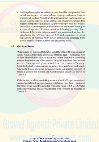 32
17. Backyard poultry and
gamefowl serve as
reservoirs for a wide range
of infections which can
impact the health and
profitability of commercial
poultry.
18. Inadequate change room
facilities may contribute to
the introduction of infection
to farms and hatcheries.
19. Neglecting maintenance
will result in rodent
infestation.
http://www.growelagrovet.com
https://www.facebook.com/growelagrovet
 