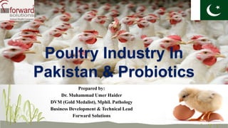 Poultry Industry In
Pakistan & Probiotics
Prepared by:
Dr. Muhammad Umer Haider
DVM (Gold Medalist), Mphil. Pathology
Business Development & Technical Lead
Forward Solutions
 