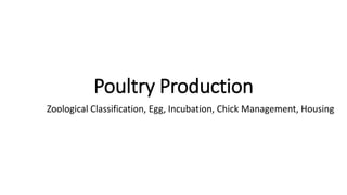 Poultry Production
Zoological Classification, Egg, Incubation, Chick Management, Housing
 