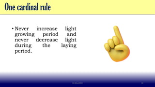 One cardinal rule
• Never increase light
growing period and
never decrease light
during the laying
period.
MLBibat2020 30
 