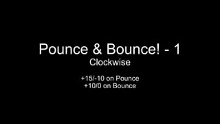 Pounce & Bounce! - 1
Clockwise
+15/-10 on Pounce
+10/0 on Bounce
 