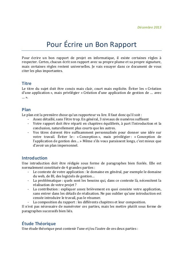 Pour Ecrire Un Bon Rapport En Informatique