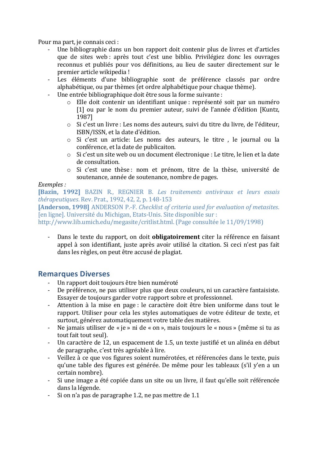 Pour Écrire un Bon Rapport en Informatique