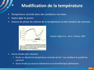 42
Modification de la température
• Température centrale dans des conditions normales
• Sujets âgés et jeunes
• Avance de ...
