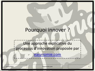 Pourquoi innover ?

                 Une approche explicative du
             processus d’innovation proposée par
                       easynomie.com

21/02/2013                 Easynomie.com           1
 