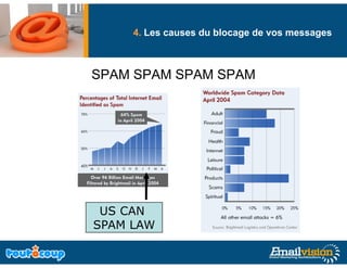 4. Les causes du blocage de vos messages
                           g              g



SPAM SPAM SPAM SPAM




 US CAN
SPAM LAW
 