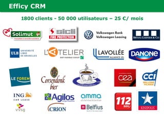 1800 clients - 50 000 utilisateurs – 25 €/ mois
Efficy CRM
 