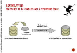 ASSIMILATION:
CROISSANCE DE LA CONNAISSANCE À STRUCTURE ÉGALE
Structure initiale de connaissances
Nouvelle
connaissance
Structure finale de connaissances
ASSIMILATION
Croissance à
structure égale
©PhilippeClauzard,MCFUniversitédeLaRéunion/ESPE-INSPE-2019-2020
 