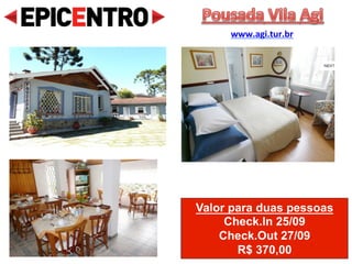 20% de desconto para
quem vai no
EPICENTRO!
Pousada Alto da Boa Vist
Para quem se hospedar na Pousada Alto da
Boa Vista terá um almoço cortesia no
Auditório Claudio Santoro
www.pousadaaltodaboavista.com
 