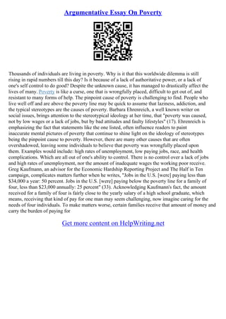 Poverty Essay Conclusion | PDF