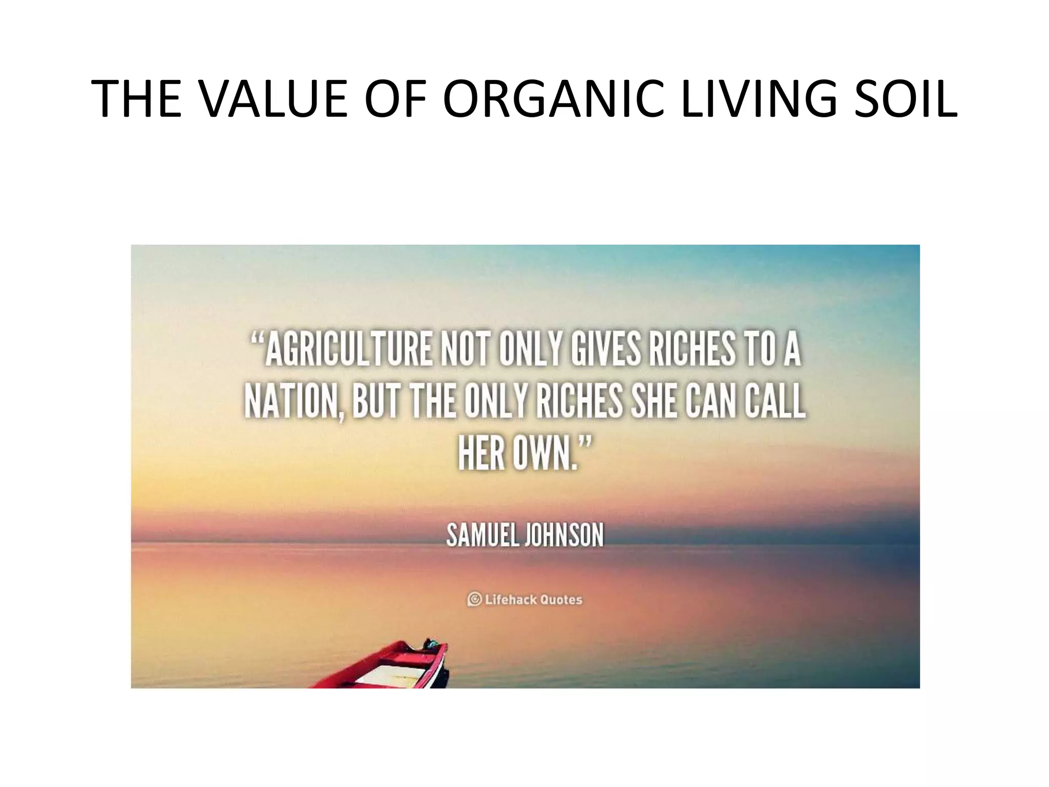 THE VALUE OF ORGANIC LIVING SOIL
 