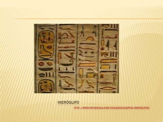 HIERÓGLIFO
HTTP://WWW.INFOESCOLA.COM/CIVILIZACAO-EGIPCIA/HIEROGLIFOS/
 