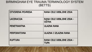 Betts Classification mehanicke Povrede oka i pomoc u lecenju | PPT