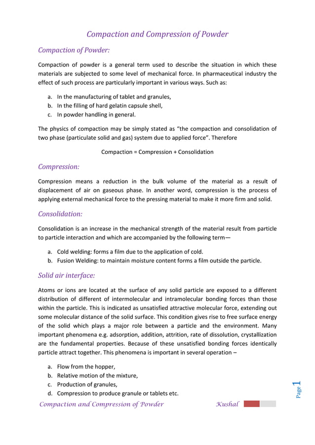 Compaction and compression of powder PDF
