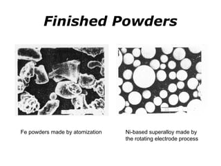 Finished Powders
Fe powders made by atomization Ni-based superalloy made by
the rotating electrode process
 