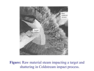 Figure: Raw material steam impacting a target and
shattering in Coldstream impact process.
 