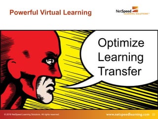© 2016 NetSpeed Learning Solutions. All rights reserved. 22
Powerful Virtual Learning
Optimize
Learning
Transfer
 