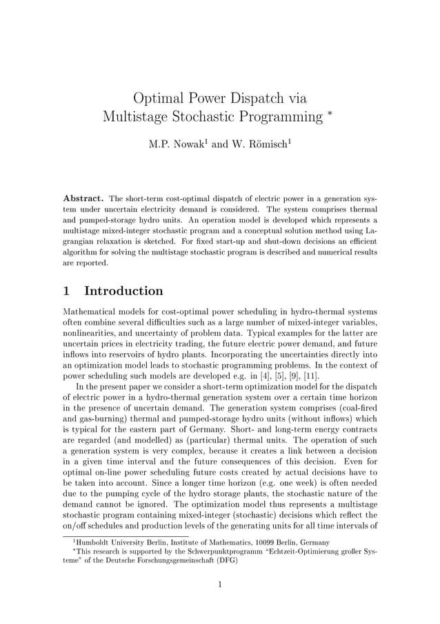 Optimal Power Dispatch via Multistage Stochastic Programming | PDF