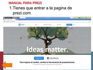 MANUAL PARA PREZI

1.Tienes que entrar a la pagina de
prezi.com

 