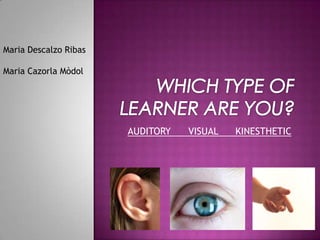 WHICH TYPE OF LEARNER ARE YOU? Maria Descalzo Ribas Maria Cazorla Mòdol AUDITORY      VISUAL 	    KINESTHETIC 