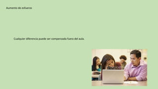 Aumento de esfuerzo
Cualquier diferencia puede ser compenzada fuera del aula.
 