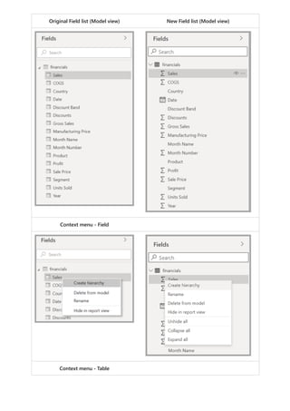 Original Field list (Model view) New Field list (Model view)
Context menu - Field
Context menu - Table
 