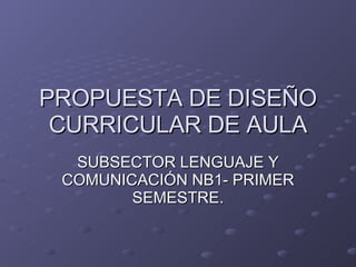 PROPUESTA DE DISEÑO CURRICULAR DE AULA SUBSECTOR LENGUAJE Y COMUNICACIÓN NB1- PRIMER SEMESTRE. 