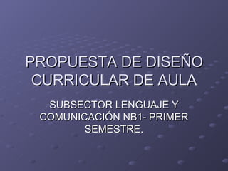PROPUESTA DE DISEÑO CURRICULAR DE AULA SUBSECTOR LENGUAJE Y COMUNICACIÓN NB1- PRIMER SEMESTRE. 