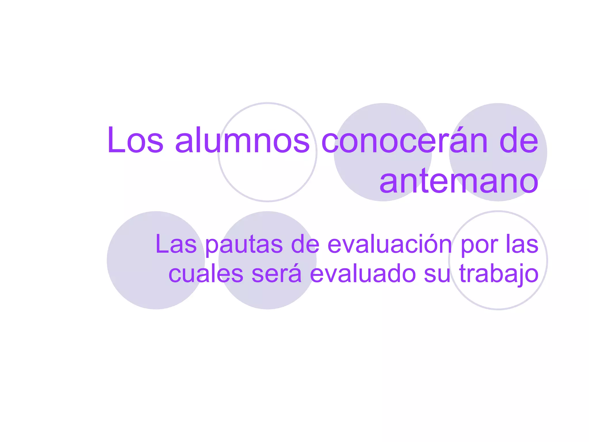 Los alumnos conocerán de antemano Las pautas de evaluación por las cuales será evaluado su trabajo 
