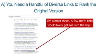 A) You Need a Handful of Diverse Links to Rank the
Original Version
I’m almost there. A few more links
would likely get me into the top 3
 