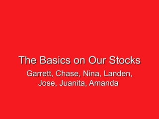 The Basics on Our Stocks Garrett, Chase, Nina, Landen, Jose, Juanita, Amanda  