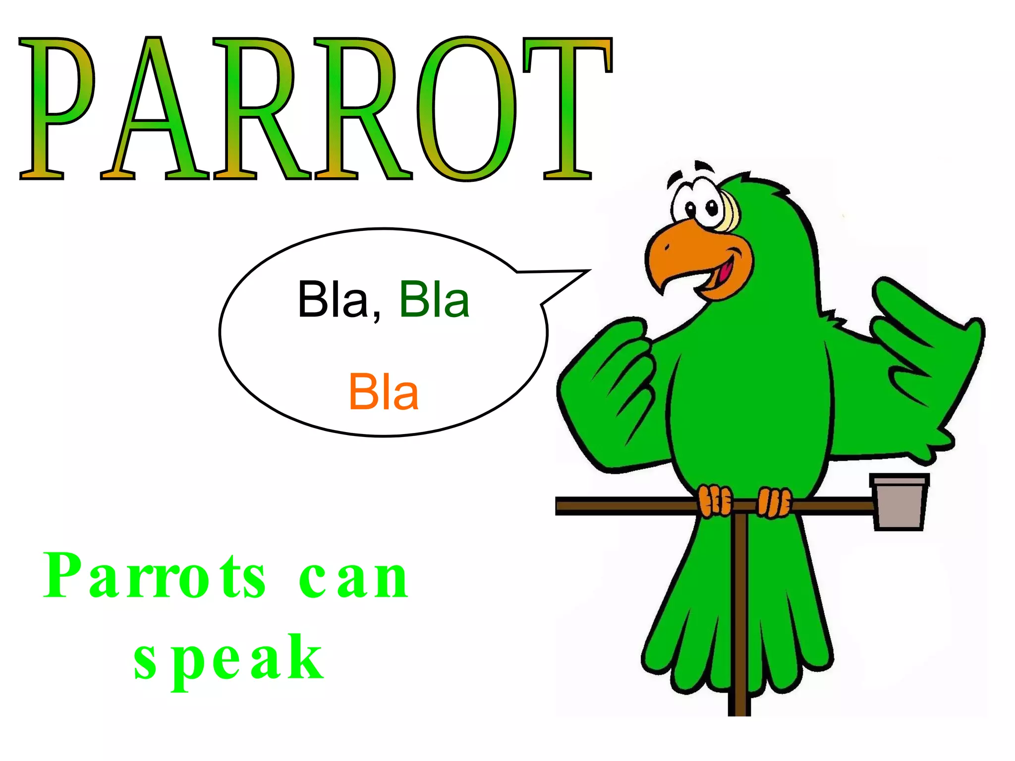 PARROT Parrots can speak Bla, Bla Bla