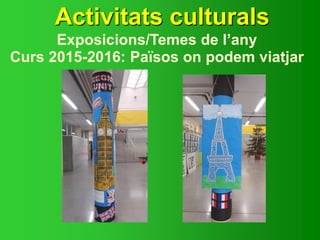 Activitats culturals
Exposicions/Temes de l’any
Curs 2015-2016: Països on podem viatjar
 