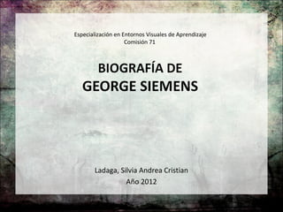 Especialización en Entornos Visuales de Aprendizaje
                    Comisión 71




       Ladaga, Silvia Andrea Cristian
                 Año 2012
 