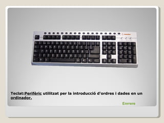Teclat:Perifèric utilitzat per la introducció d'ordres i dades en un
ordinador.
                                                         Enrrere
 