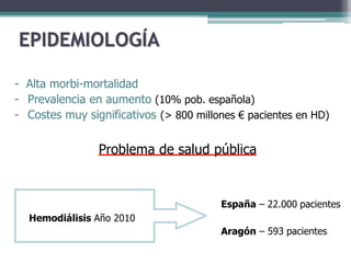 EPIDEMIOLOGÍA
- Alta morbi-mortalidad
- Prevalencia en aumento (10% pob. española)
- Costes muy significativos (> 800 mill...
