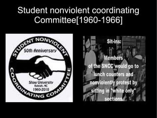 Student nonviolent coordinating
Committee[1960-1966]
 